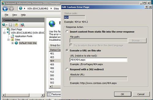 Set custom error page in IIS 7
