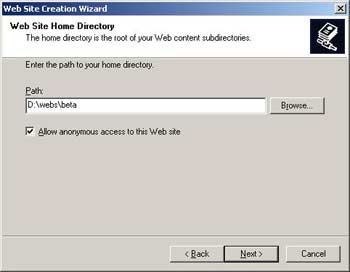 Web Site Creation Wizard - Set Home Directory