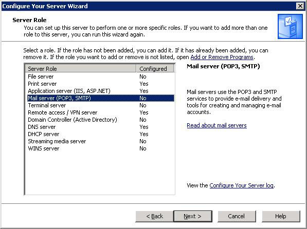 come installare il servizio smtp nel server Windows 03